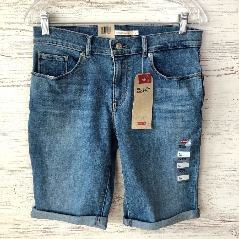 NWT LEVI’S Sculpt Mid-Rise Bermuda Denim Shorts 4